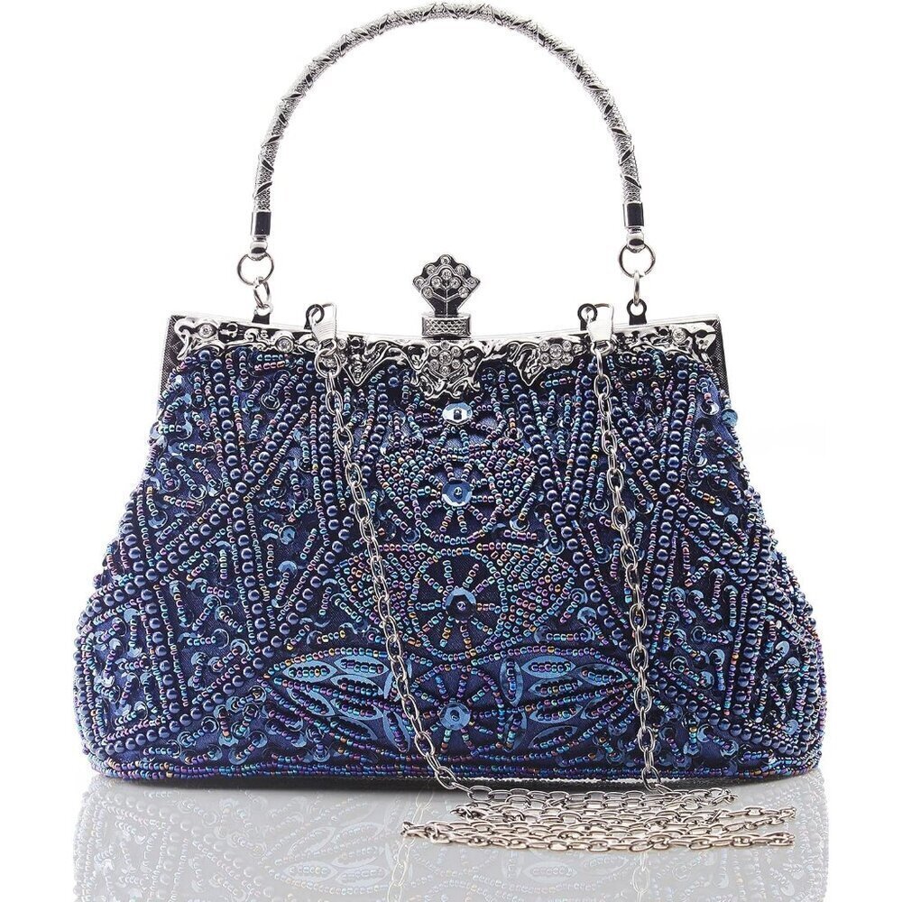❤️ Womens Pearl Roaring Evening Clutch Beaded Gatsby Costume Accessories Handbag